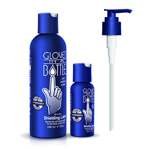 Gloves In A Bottle Shielding Lotion (One- 2 fl oz-60 ml & One - 8 fl oz-240 ml) With Pump Great for Dry Itchy Skin! Grease-less