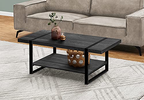 Monarch Specialties Rectangular Cocktail 1 Storage Shelf-for Living Room Coffee Table, 48" L, Black Reclaimed Wood-Look/Black Me