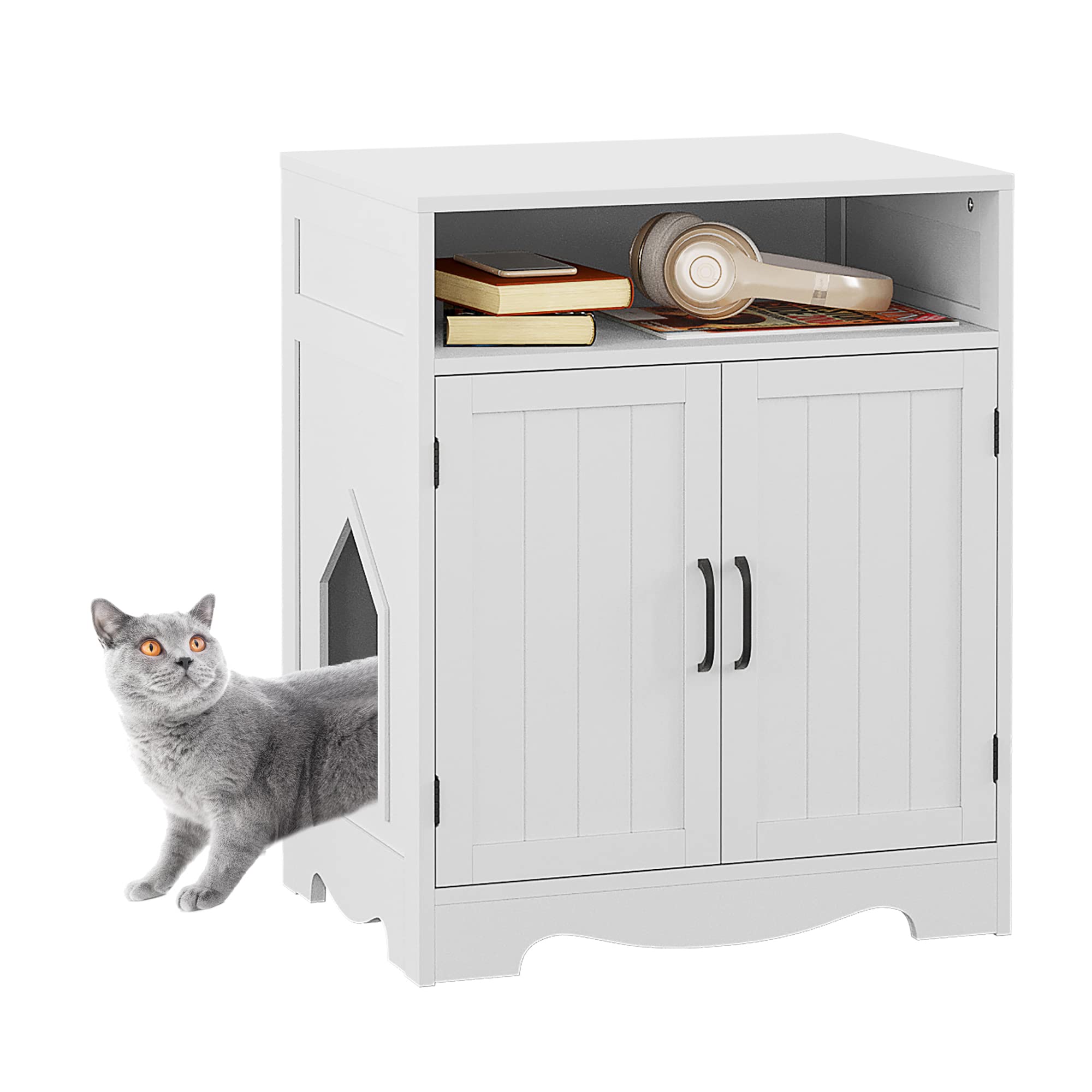 HOME BI Cat Litter Box Enclosure, Cat Litter Box Furniture Hidden, Cat Washroom Storage Bench, Pet Crate Furniture, Modern Woode