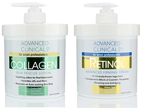 Advanced Clinicals Retinol Cream and Collagen Cream Skin Care set. Value anti-aging set for wrinkles, fine lines, firming skin. 