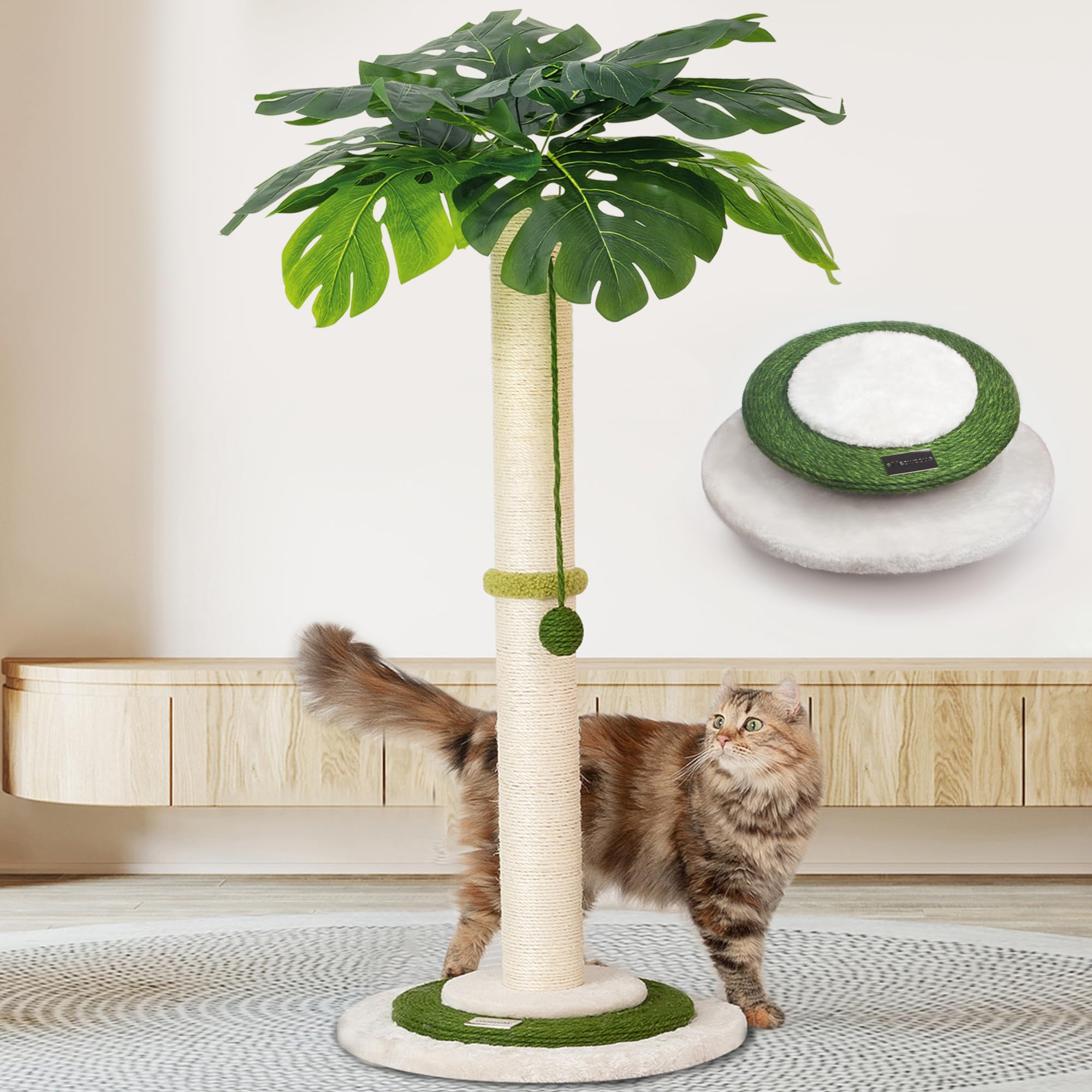 Meowoou Cat Scratching Post Scratching Post with Hanging Ball and 35 inches Tall Cat Scratching Post with Sisal Rope for Indoor Large Ca