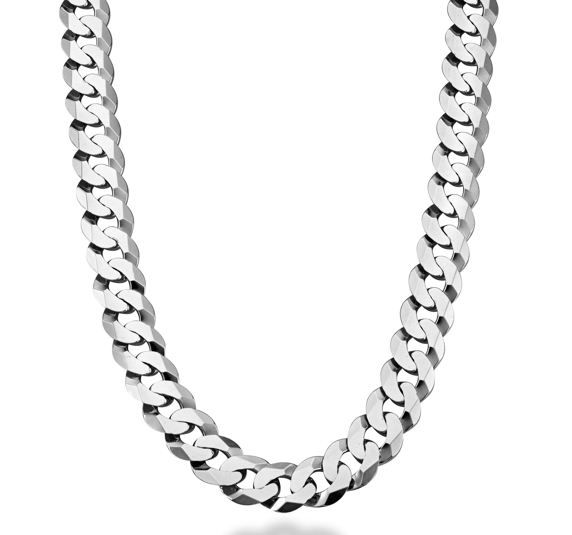 Miabella Solid 925 Sterling Silver Italian 12mm (1/2 Inch) Solid Diamond-Cut Cuban Link Curb Chain Necklace For Men, Made in Ita