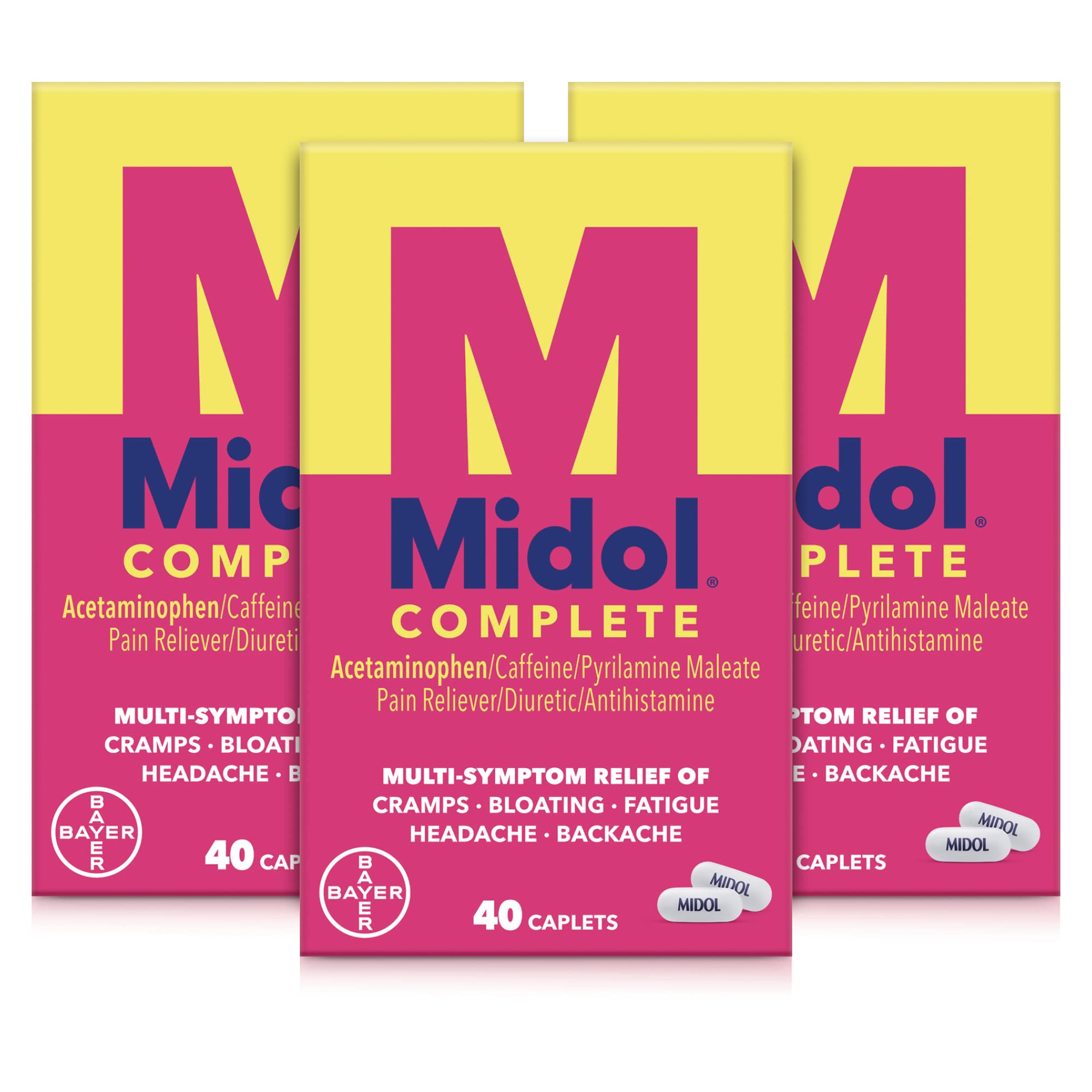 Midol Complete Menstrual Pain Relief Caplets with Acetaminophen for Menstrual Symptom Relief - 40 Count (Pack of 3) (Packaging M