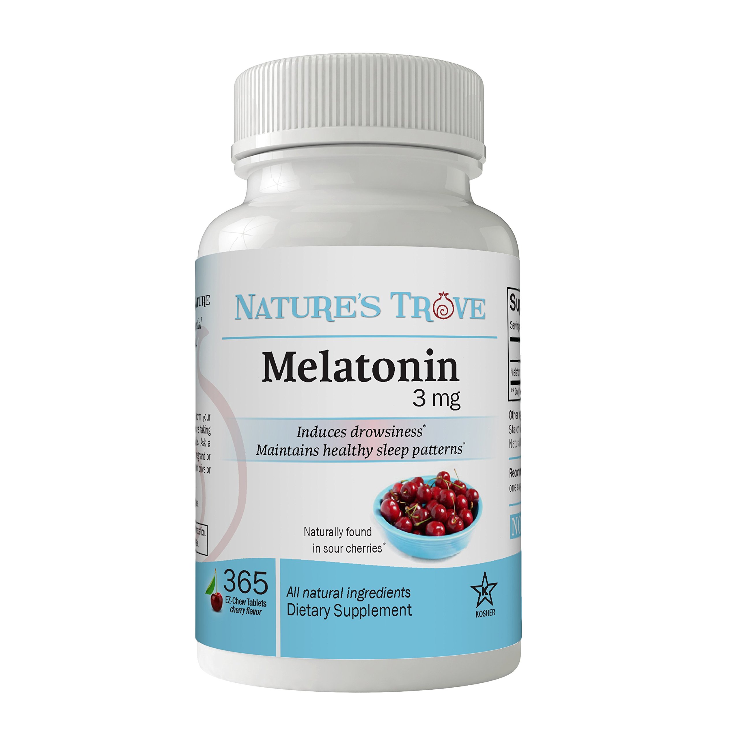 Nature's Trove Melatonin 3mg Chewable, 365 Chewable Melatonin Cherry Flavor Tablets, by Nature?s Trove