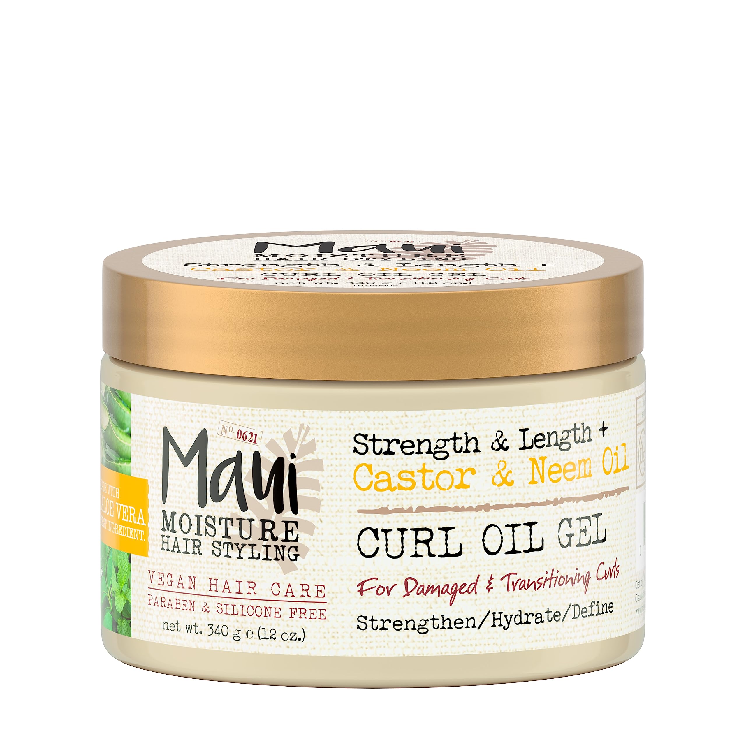 Maui Moisture Strength & Length + Castor & Neem Oil Curl Oil Gel, Natural Curl Hair Product, 12 Oz