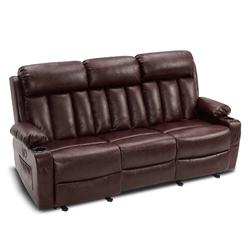 MCombo Power Reclining Sofa with Heat and Massage,USB Ports, Cup Holders,3-Seat Dual Recliner Sofa for Living Room 6077(Dark Bro