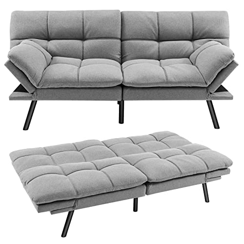 Giantex Futon Sofa Bed, Convertible Futon Couch Sleeper with Adjustable Backrest Armrests, CertiPUR-US Memory Foam, Modern Loves