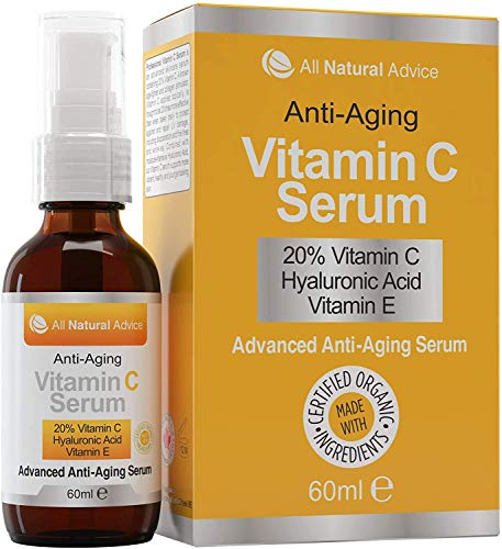 All Natural Advice 20% Vitamin c Serum - 60 ml 2 oz Made in canada - certified Organic Ingredients + 11% Hyaluronic Acid + Vitamin E Moisturizer + 