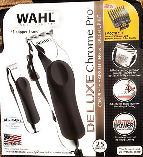 Wahl Whal Deluxe Chrome Pro 25 pieces, complete haircutting & touch-up kit model 79402
