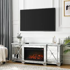Alohappy Electric Fireplace TV Stand for TVs up to 65A Mirrored TV Stand with 18A LED Fireplace and Remote Home Media Entertainment cente