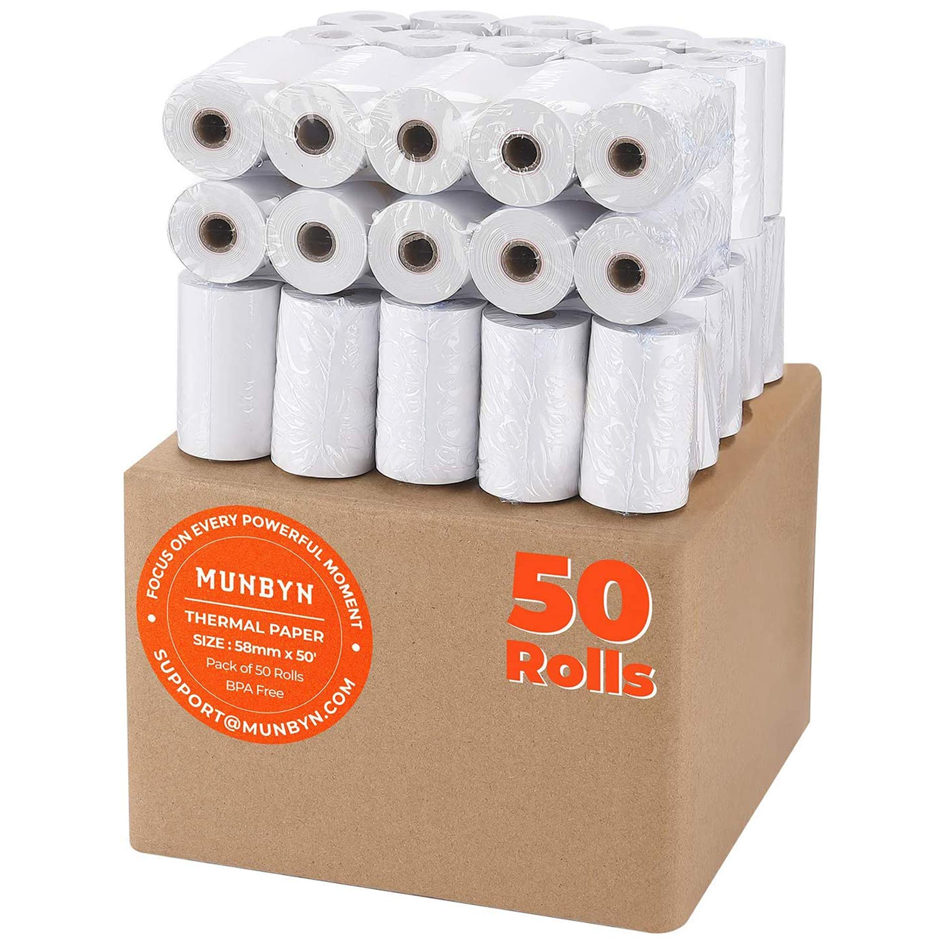 MUNBYN 2 1/4" x 50' Thermal Paper (50 Rolls), BPA Free Receipt Paper, 58mm Thermal Receipt Paper Fits All 58mm Mini Thermal POS 