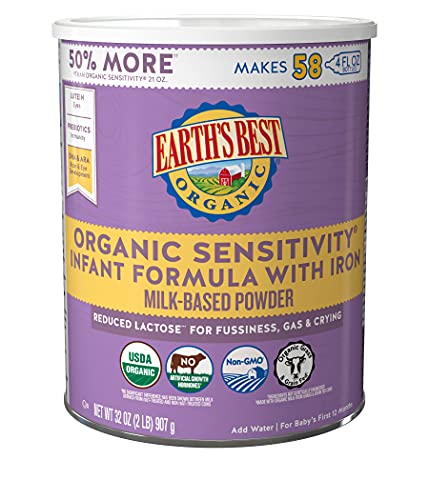 Earths Best Organic Baby Formula, Low Lactose Sensitivity Infant Formula with Iron, Non-GMO, Omega-3 DHA and Omega-6 ARA, 32 oz