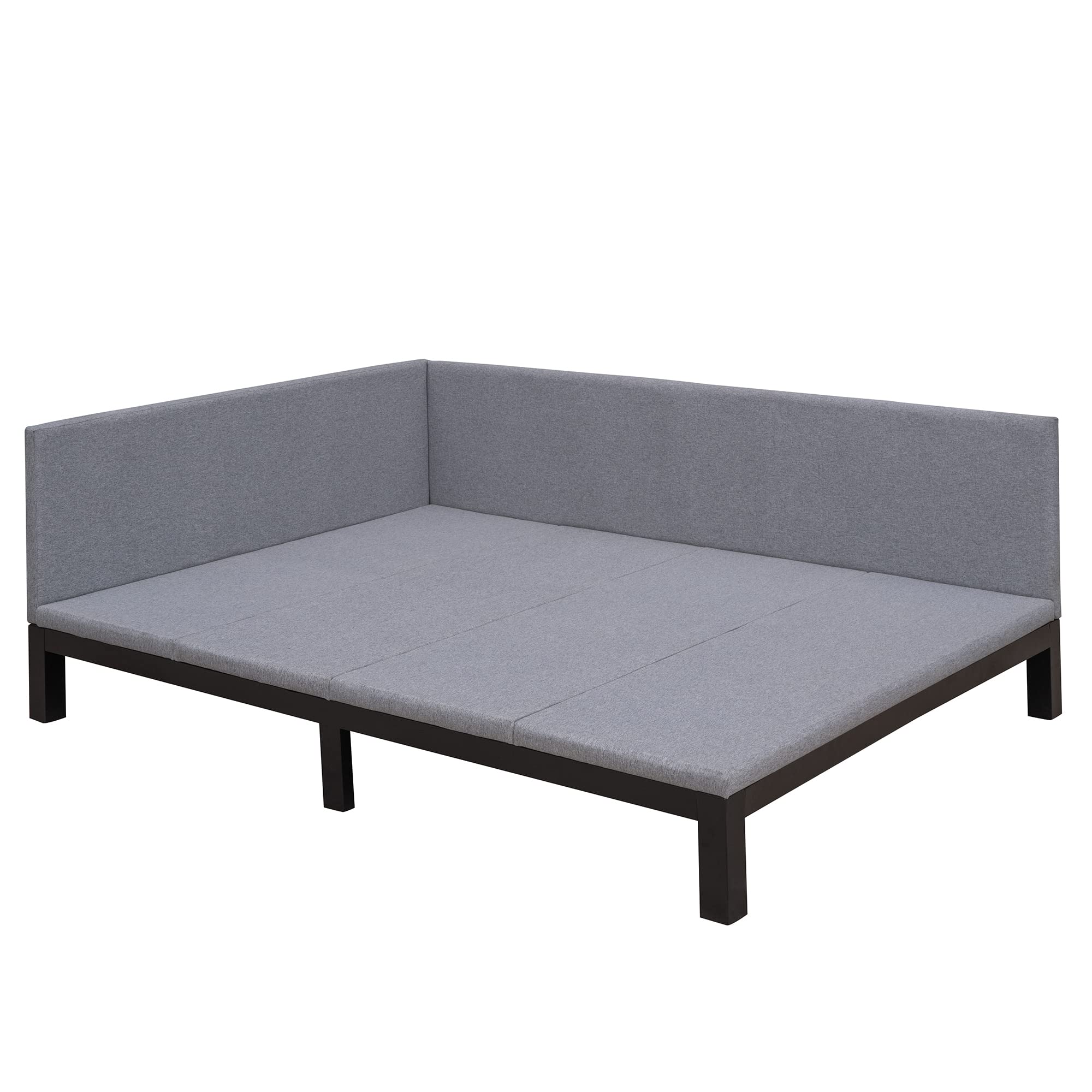 SOFTSEA Simple Full Size Daybed for Guest Room, Upholstered Daybed with Linen Cover Mattress, Backrest and Armrest, Mid Century