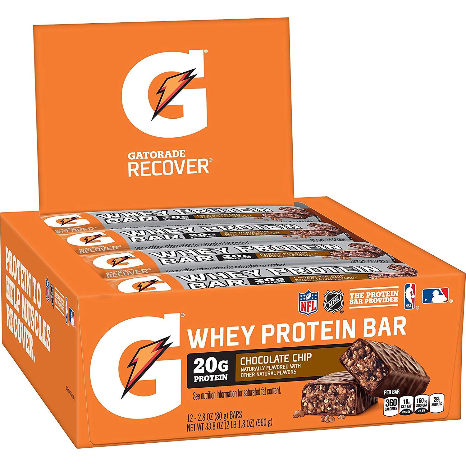 gatorade Whey Protein Recover Bar chocolate chip 2.8 Ounce Bars (12 count)