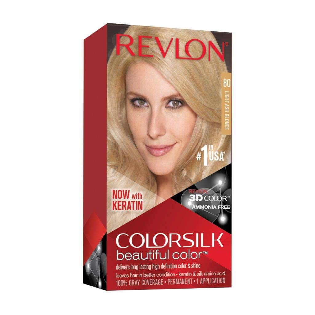 REVLON Colorsilk Beautiful Color Permanent Hair Color with 3D Gel Technology & Keratin, 100% Gray Coverage Hair Dye, 80 Light As