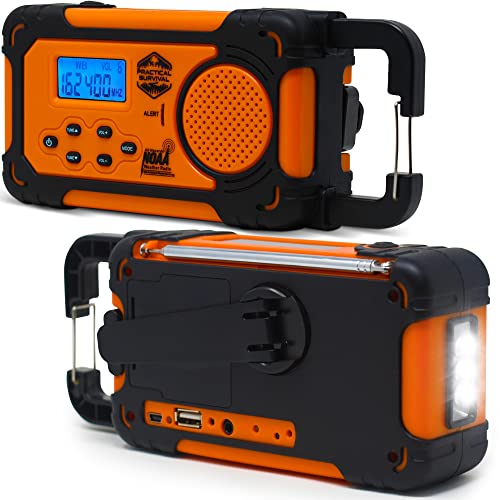 Practical Survival Emergency NOAA Weather Radio with AMFM and Shortwave Radio Bands: Hand crank, Solar or Battery Powered, Portable Power Bank, Sol