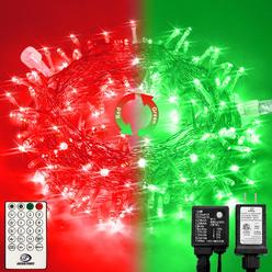 JMEXSUSS 100 LED Red & Green Christmas Lights Plug in, 11 Modes Christmas String Lights Indoor with Remote, 33ft Connectable Col