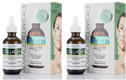 Advanced Clinicals Collagen Facial Serum - Reduces the appearance of wrinkles, dark circles, and fine lines. (Two - 1.75oz)