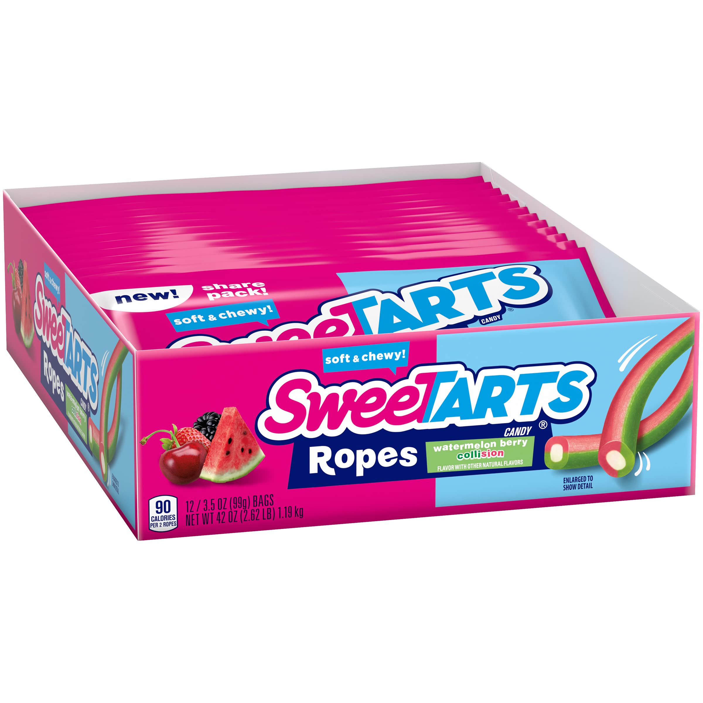 SweeTARTS Soft & chewy Ropes candy Watermelon Berry collision 3.5 Ounce (Pack of 12)