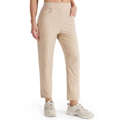 Libin Womens Golf Pants Lightweight 7/8 Ankle Dress Pants for Women Quick Dry Hiking Pants Business Travel Casual, Khaki L