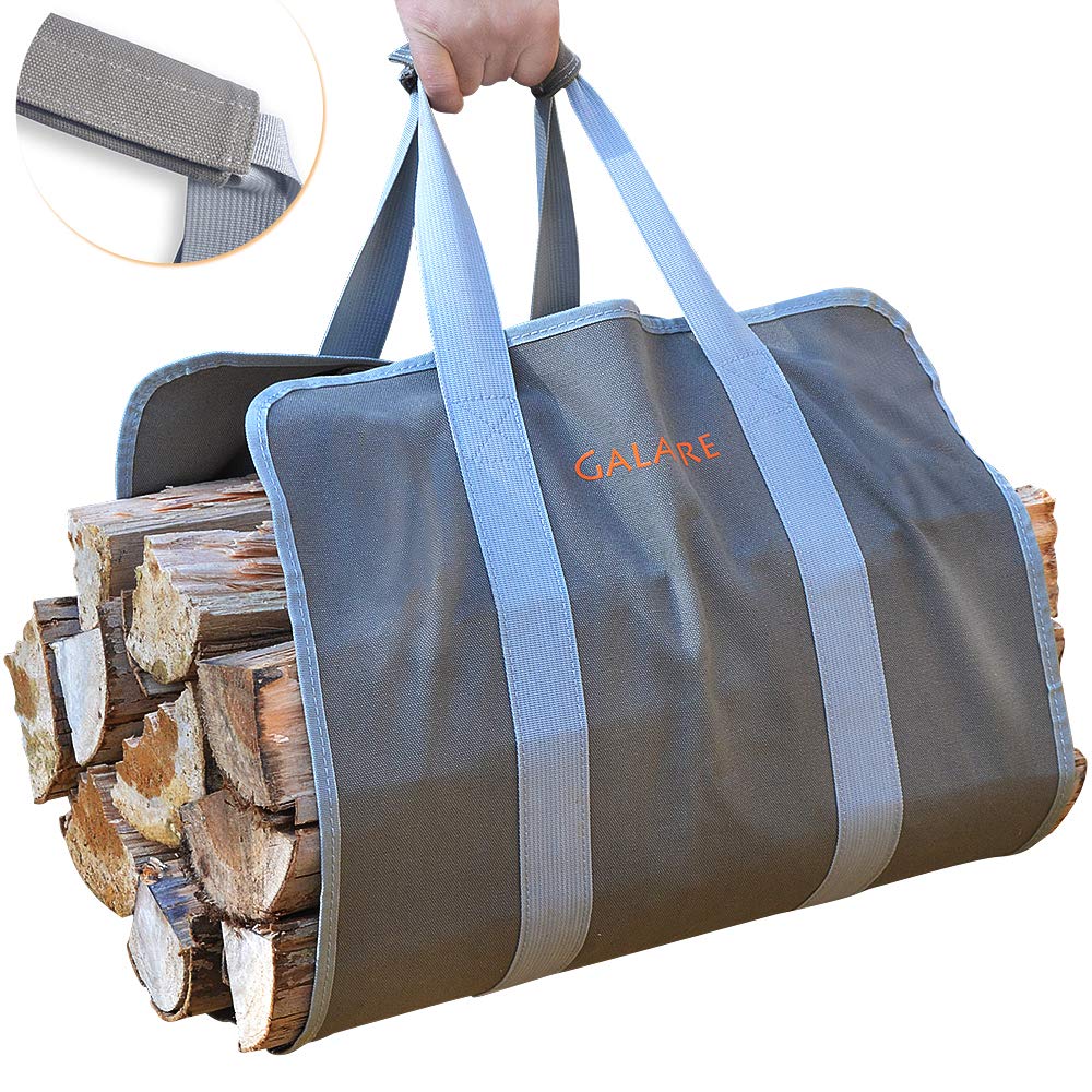 GALAFIRE Wood Carrier for Firewood with Handles, Foldable 16oz Canvas Firewood Sling Bag, Premium Quality Heavy Log Tote Firewoo
