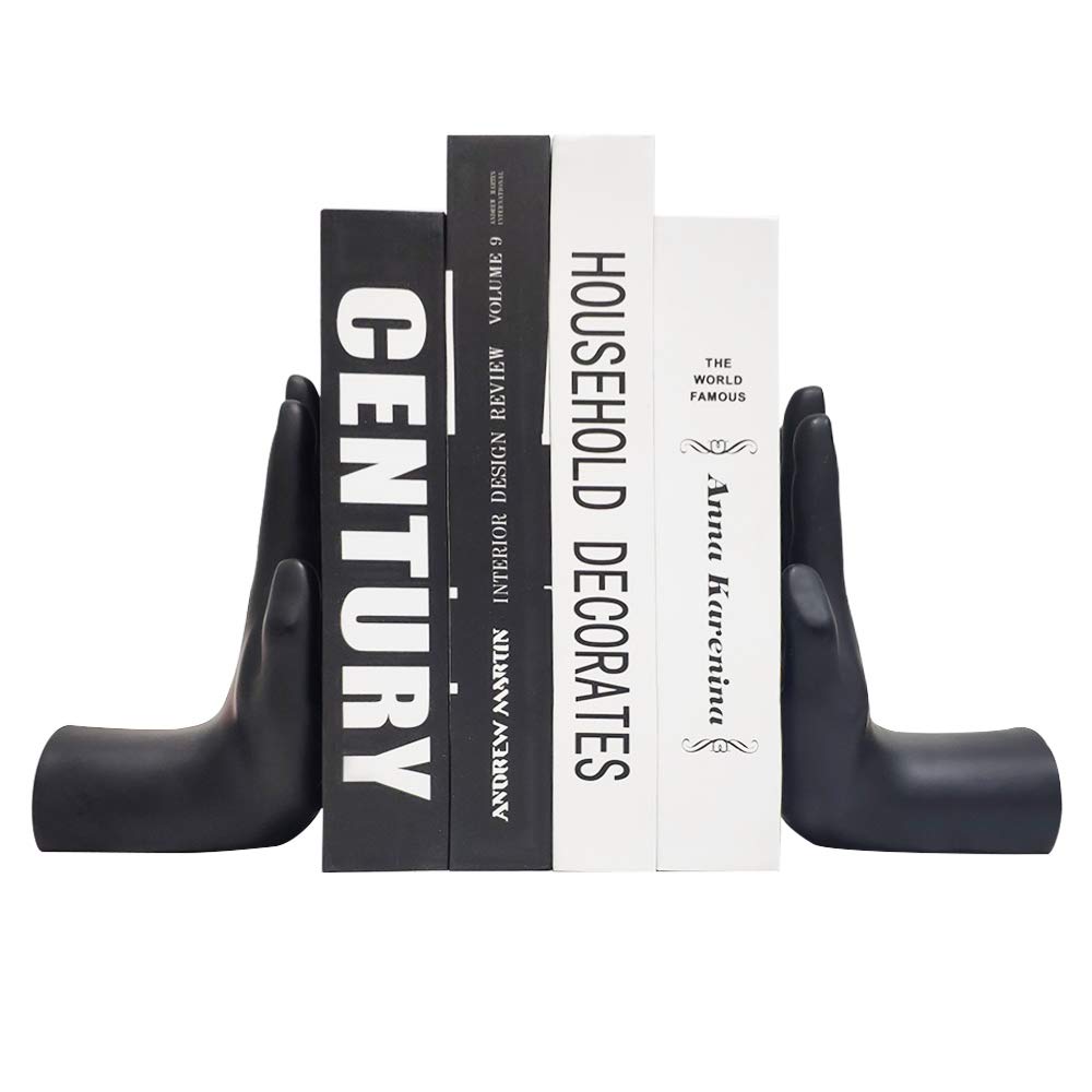 carchistan Hand Bookends, Universal Economy Decorative Bookends, Heavy Book Ends Book Supports for Shelves, 8.5x6.8x3.5 inches, Black,1Pair