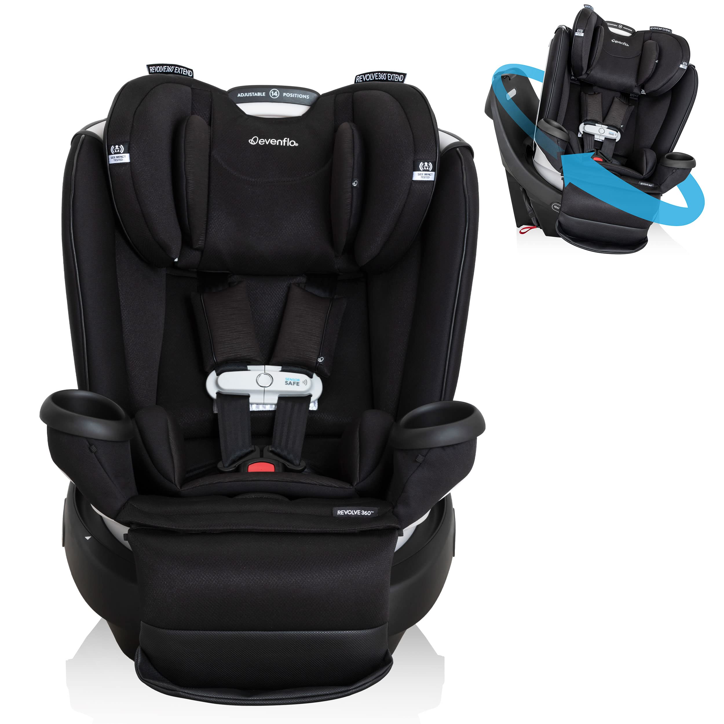 Evenflo Gold Revolve360 Extend All-in-One Rotational Car Seat with  SensorSafe (Onyx Black)