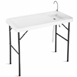 Goplus Portable Fish Cleaning Table with Sink, Folding Outdoor Camping Sink Station with Hose Hook Up, Heavy Duty Fillet Table w