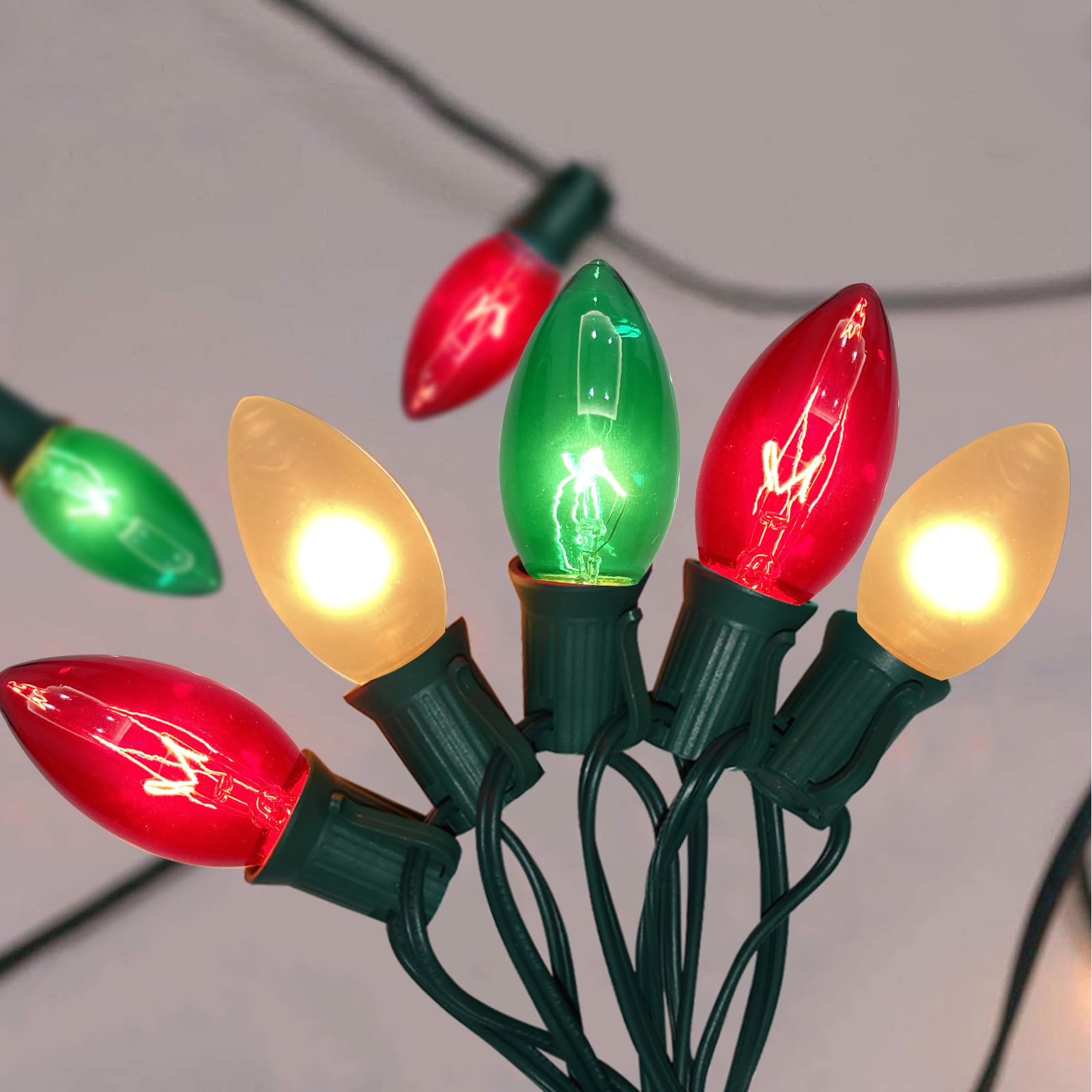 Goothy 1 C9 Red White and Green Christmas Lights Outdoor 25FT Vintage Christmas  Lights with 26 C9 Clear Colorful Bulbs UL Listed for Holi, image size:1600x1600