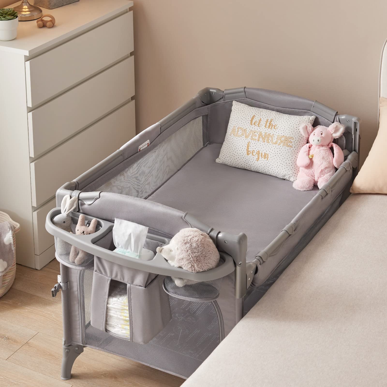 Beka Baby 4 in 1 Bedside Sleeper, Baby Crib 4 Functions, Crib Sleeper, Playard, Changing Table, Bassinet for Newborn Baby