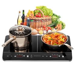 ELECTAKEY Double Induction Cooktop, 1800W Powerful Induction Burners with 2 Large 8" Heating Coils, 2 Burner Portable Induction Cooktop wi