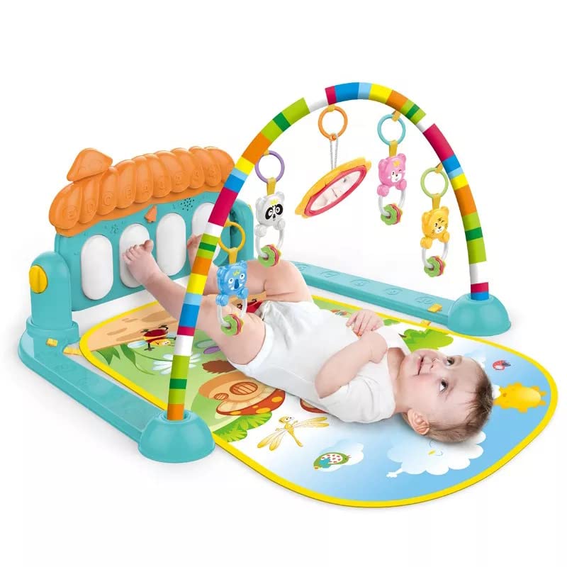 LEZOMZY 2 In 1 Baby And Playy Piano Gym Mat Rack Music Fitness Rack Rattle Toy Play Crawling Mat Early Educational Toy For 0-18 