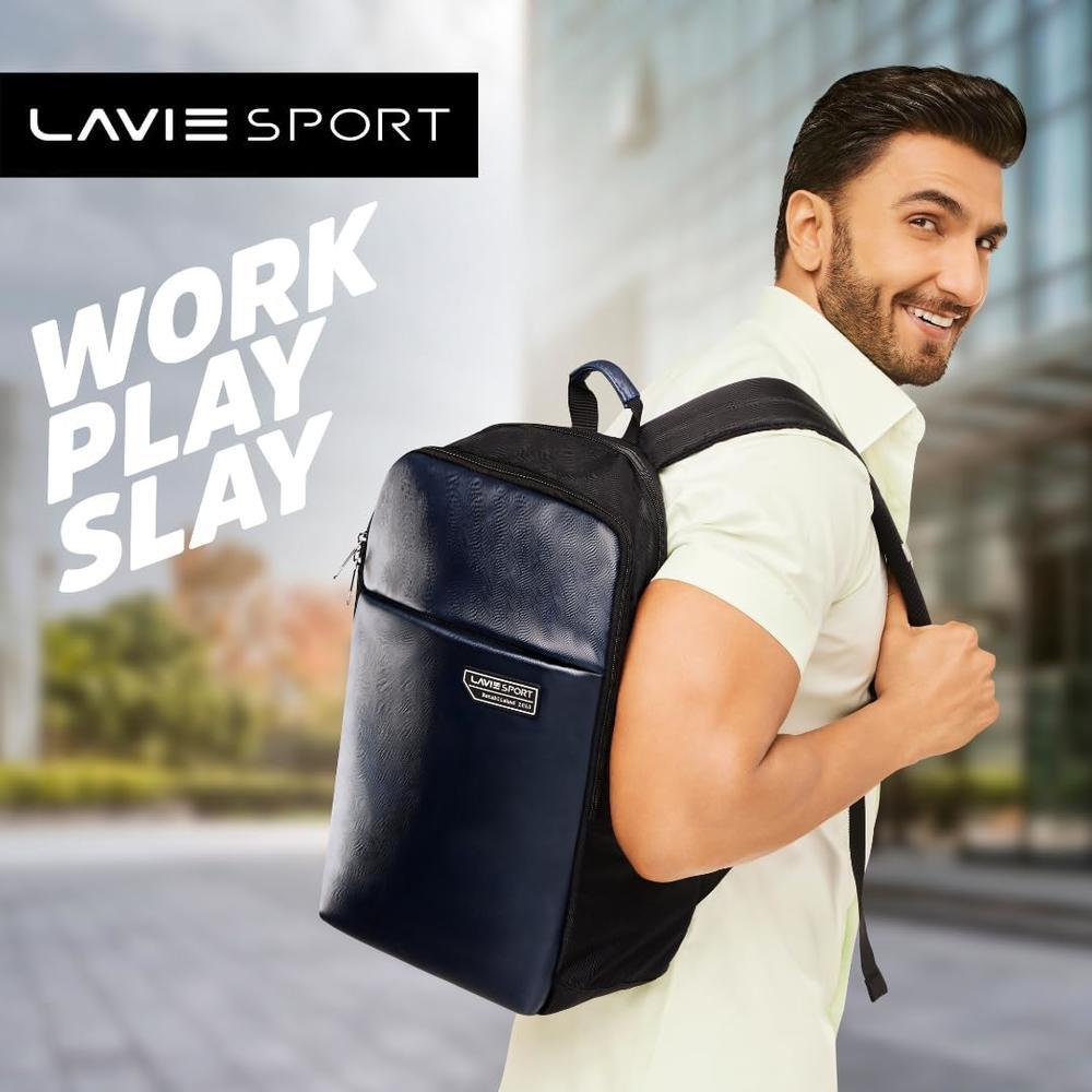 Lavie Sport Chairman Backpack with Laptop Sleeve | Premium Leatherette Business Backpack for Men & Women | Durable Office Bag fo