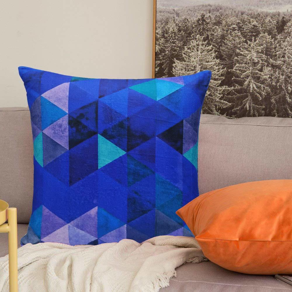 Khooti Velvet Cushion Cover, 10x10 (Triangular Blue)(Pack of 3)