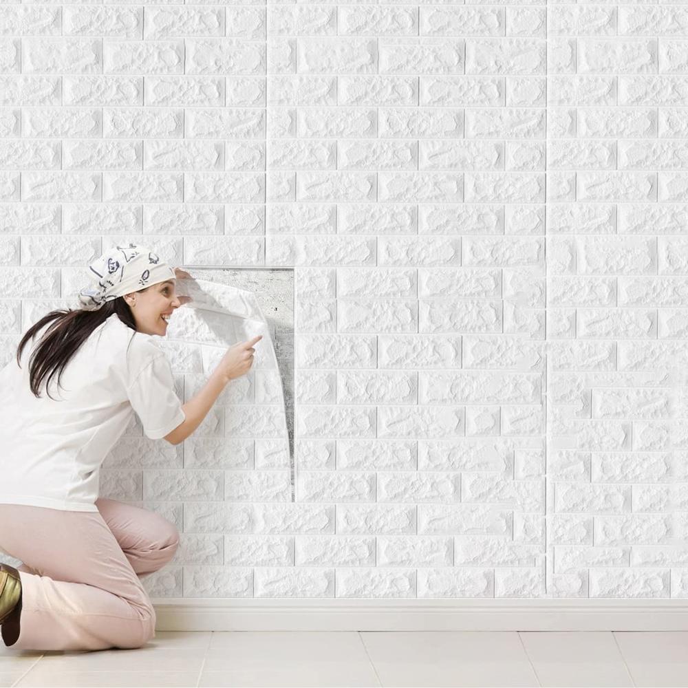 Wolpin 20 Pcs 3D White Brick Wallpaper For Wall PE Foam Wall Stickers wolpin-20-pcs-3d-white-brick-wallpaper-for-wall-pe-foam-wall-stickers