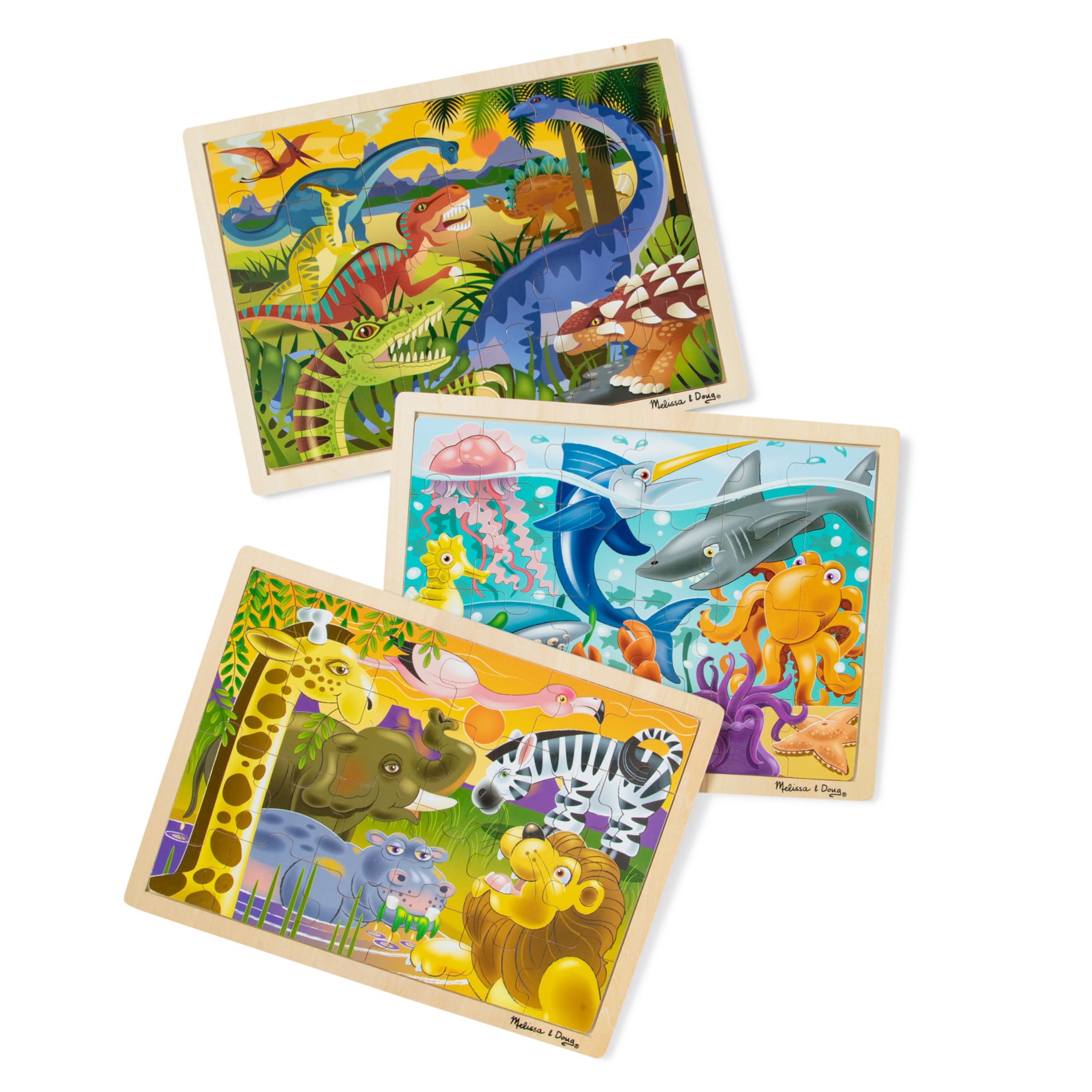 Melissa & Doug Jigsaw Puzzle Bundle (Dinosaur,Safari and Ocean) - Animal Puzzles, Wooden Jigsaw Puzzles For Kids Ages 3+
