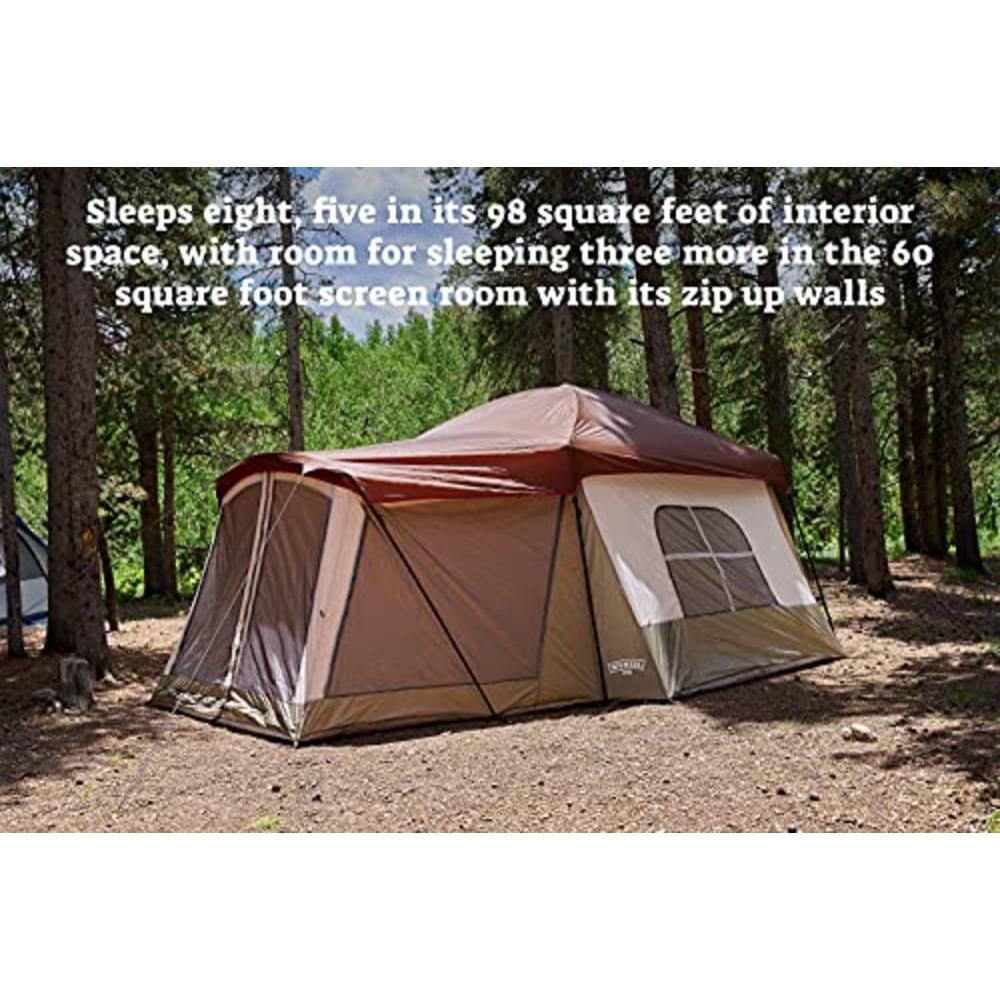 Wenzel Klondike 8 Person Water Resistant Tent with Convertible Screen Room for Family Camping
