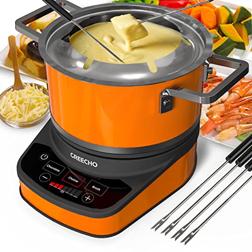Greecho Fondue Pot Electric Set - 2.6 Qt Stainless Steel Electric Fondue Pot With 3 Preset Mode (Cheese, Chocolate & Broth) And
