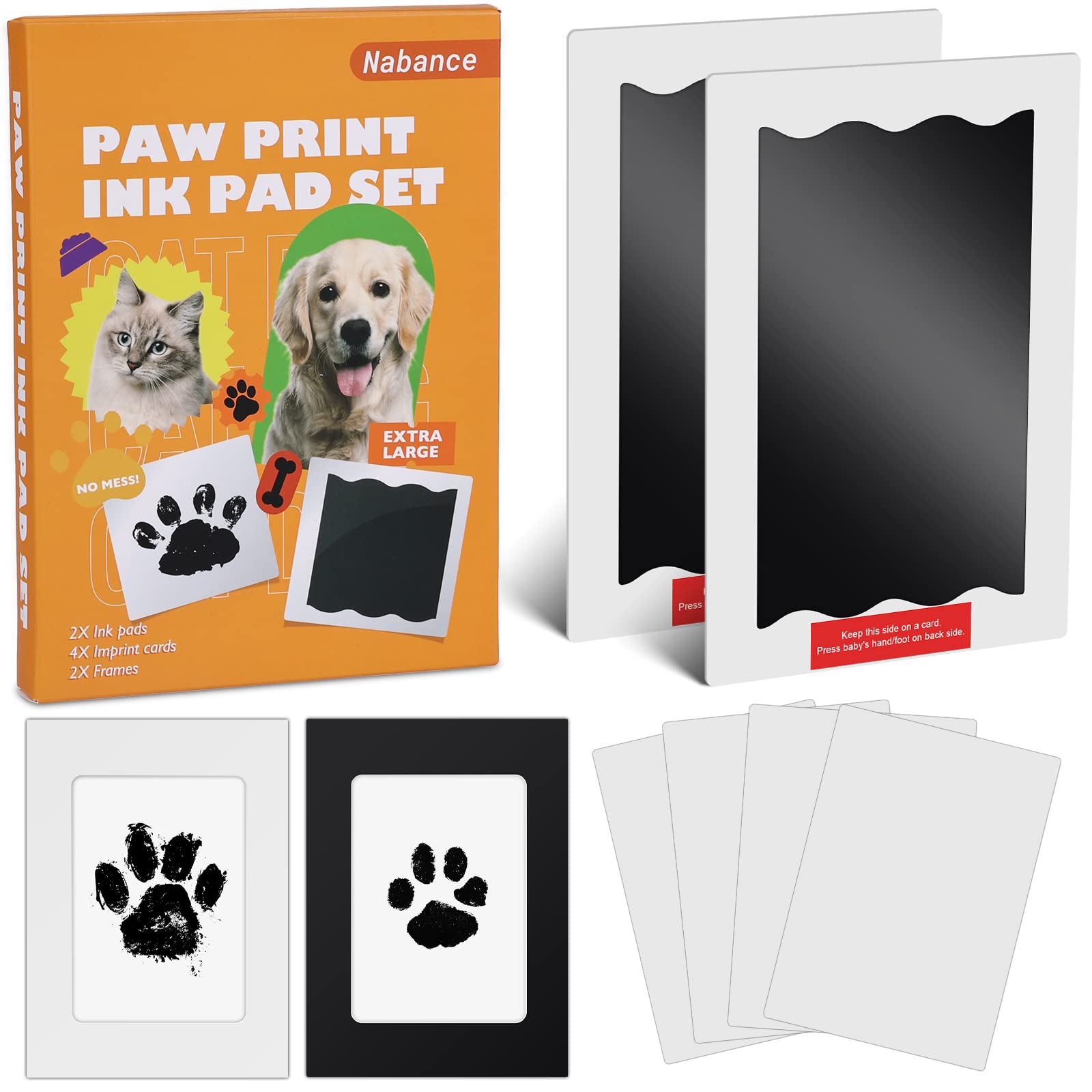Nabance Paw Print Kit, Dog Nose Print Kit, No Mess Paw Print Stamp Pad for Dogs & Cats, 8Pcs Pet Paw Print Impression Kit with P