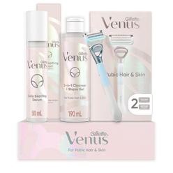 Gillette Venus For Pubic Hair And Skin Womens Shaving Kit, 1 Venus Handle, 2 Razor Blade Refills, 2 in 1 Cleanser And Shave Gel
