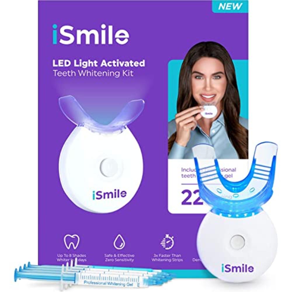 iSmile Whitening iSmile Teeth Whitening Kit - LED Light, 35% Carbamide Peroxide, (3) 3ml Gel Syringes, (1) Remineralization Gel, and Tray.