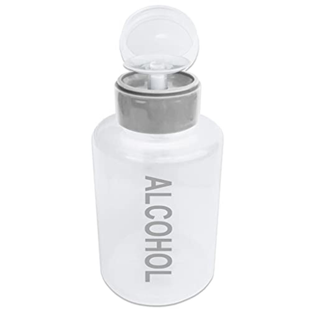 TECH-MED Liquid Push Down Alcohol Dispenser- Clear Bottle- Labeled - 9 Oz Bottle