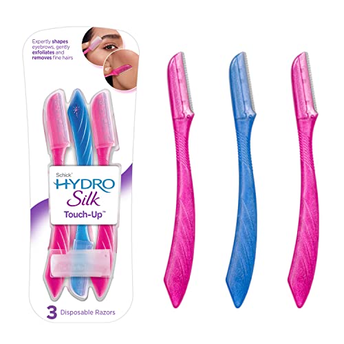 Schick Hydro Silk Touch-Up Exfoliating Dermaplaning Tool, Face & Eyebrow Razor with Precision Cover- 3 Count  Dermaplaning Razor
