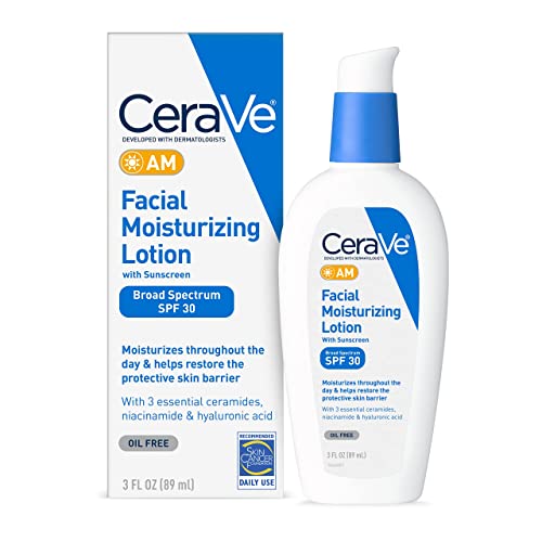 ceraVe AM Facial Moisturizing Lotion SPF 30  Oil-Free Face Moisturizer with Sunscreen  Non-comedogenic  3 Ounce
