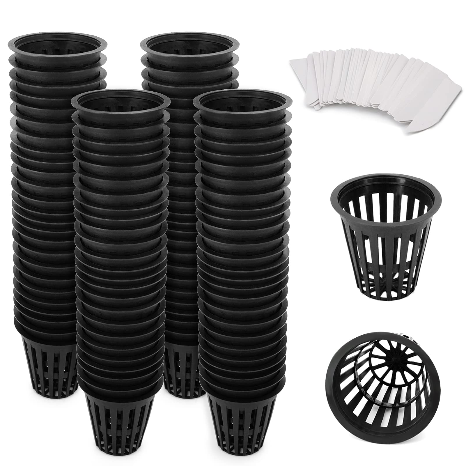 Business King 2 inch Net Pots for Hydroponics 100 Packs With Plant Lable  Heavy Duty, Reusable, UV Resistant Slotted Mesh Net Cups for Tower Ga