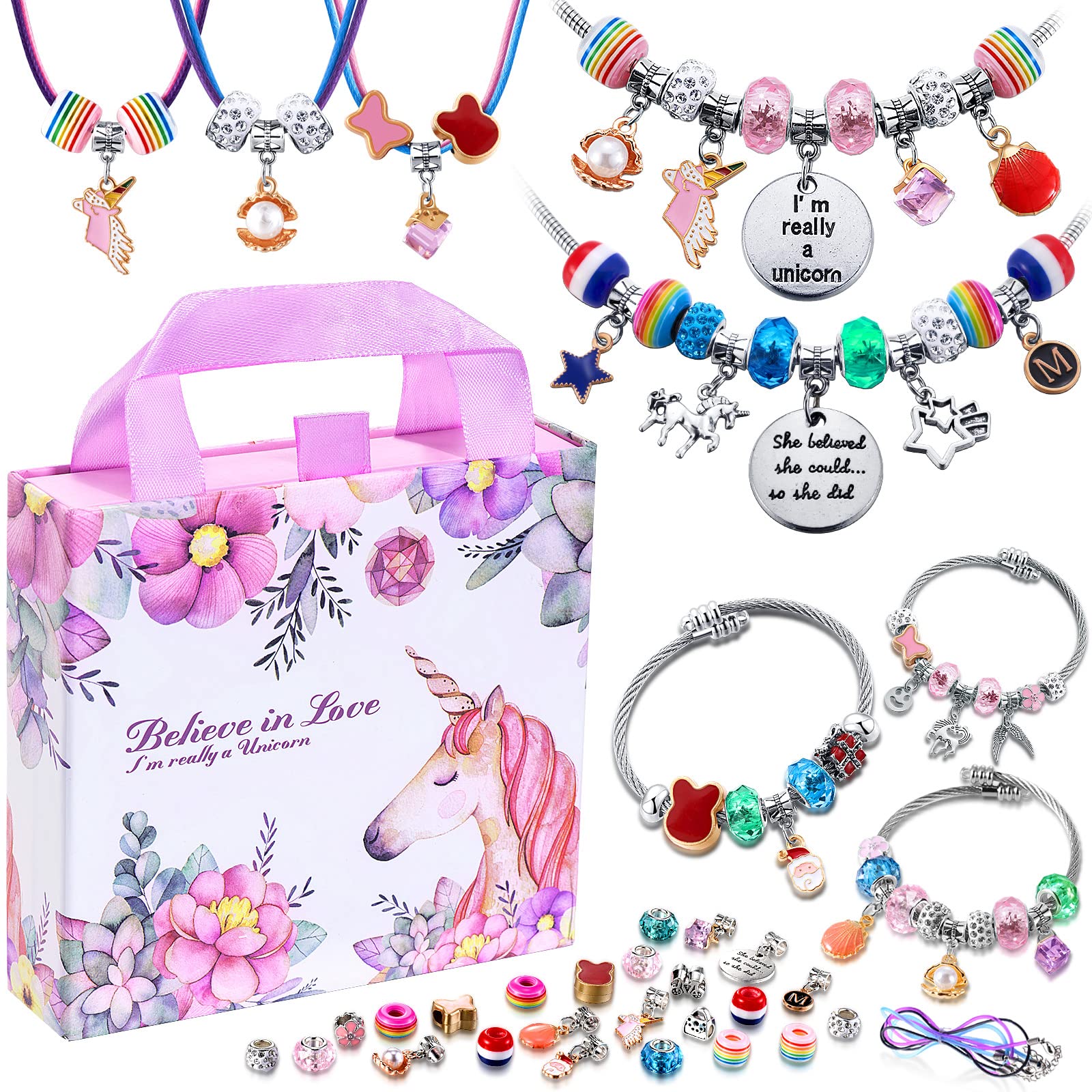 COO&KOO Charm Bracelet Making Kit, A Unicorn Girls Toy That Inspires Creativity and Imagination, Crafts for Ages 8-12 with Jewel