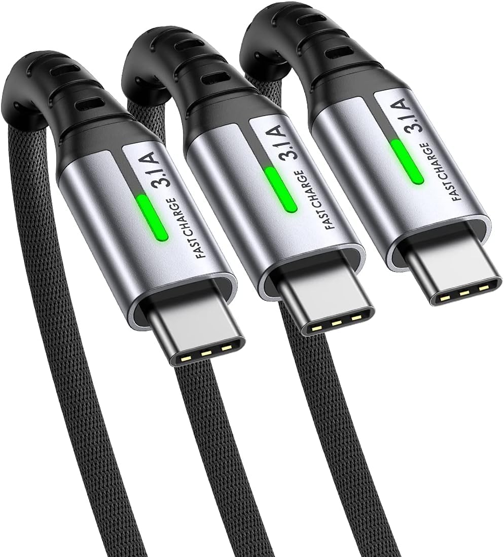 INIU USB C Cable, [3 Pack 1.6/6.6/6.6ft ] 3.1A QC3.0 Type C Charger Fast Charging, Durable Nylon USBC Charger Cables for Samsung