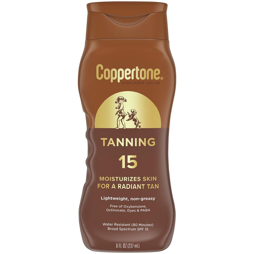 coppertone Tanning Sunscreen Lotion, Water Resistant Body Sunscreen SPF 15, Broad Spectrum SPF 15 Sunscreen, 8 Fl Oz Bottle