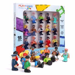 Playmags Magnetic Figures-Community Figures Set of 15 Pieces - Play People Perfect for Magnetic Tiles - STEM Learning Toys Child