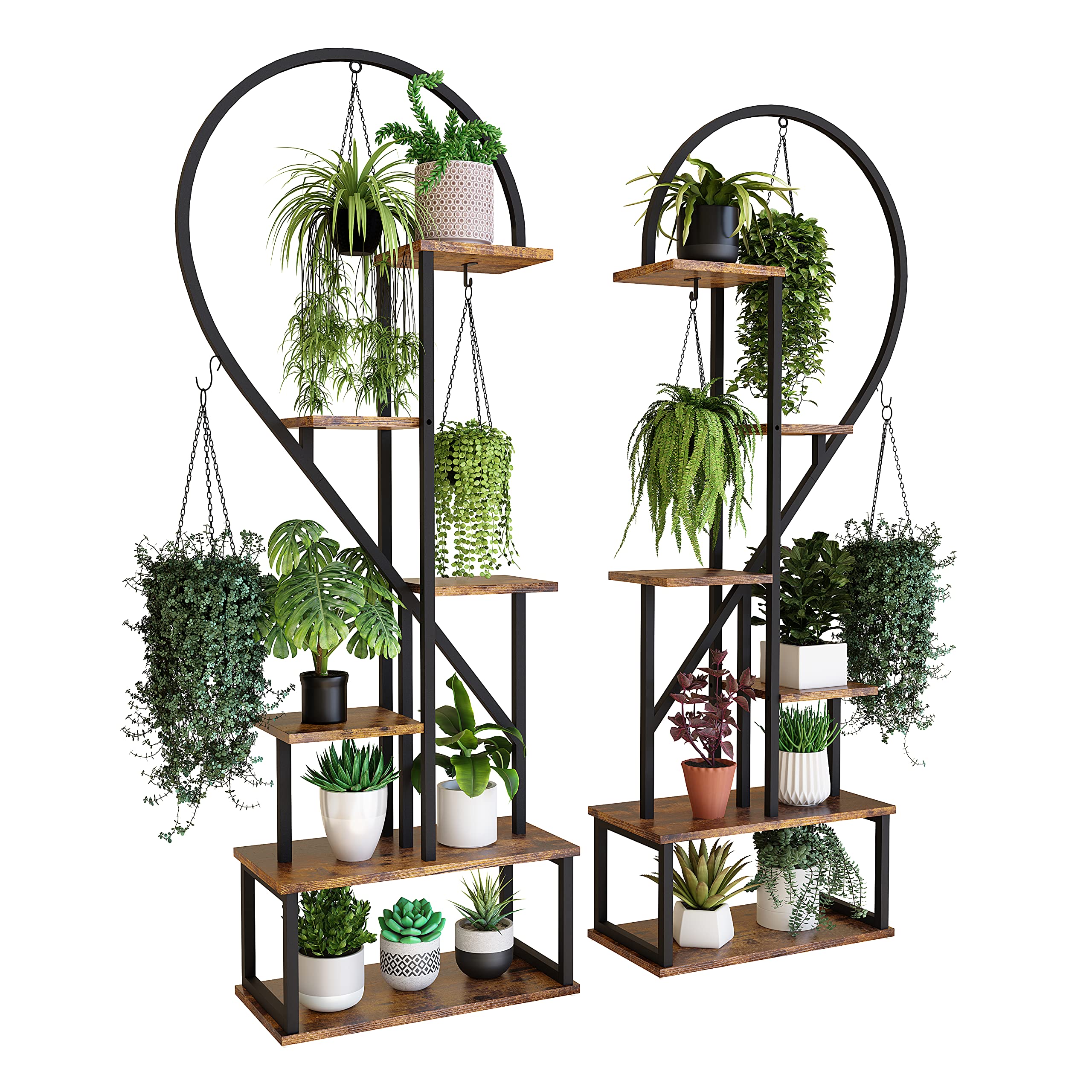 POTEY 6 Tier Metal Plant Stand, Creative Half Heart Shape Ladder Plant Stands for Indoor Plants Multiple, Black Plant Shelf Rack